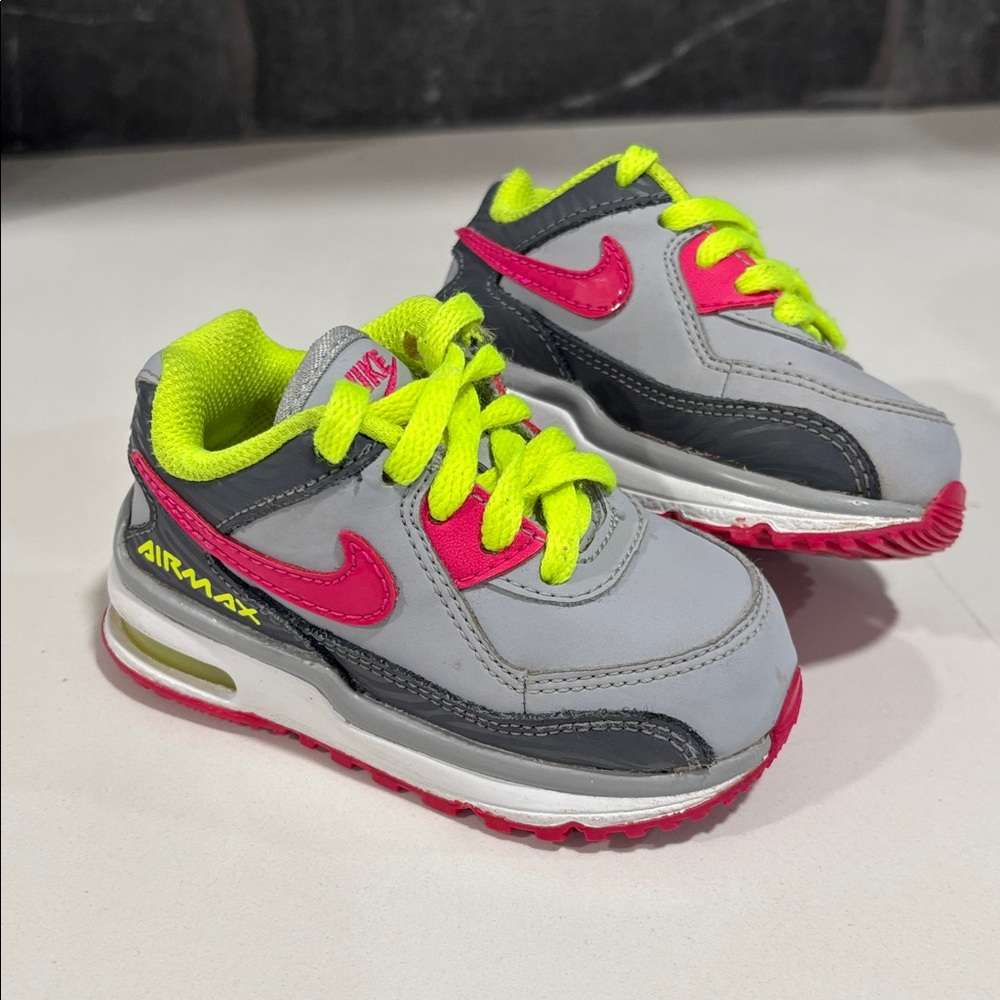 Nike Airmax Pink Gray Green Casual Sneakers Tennis Shies Little Kids Size 5